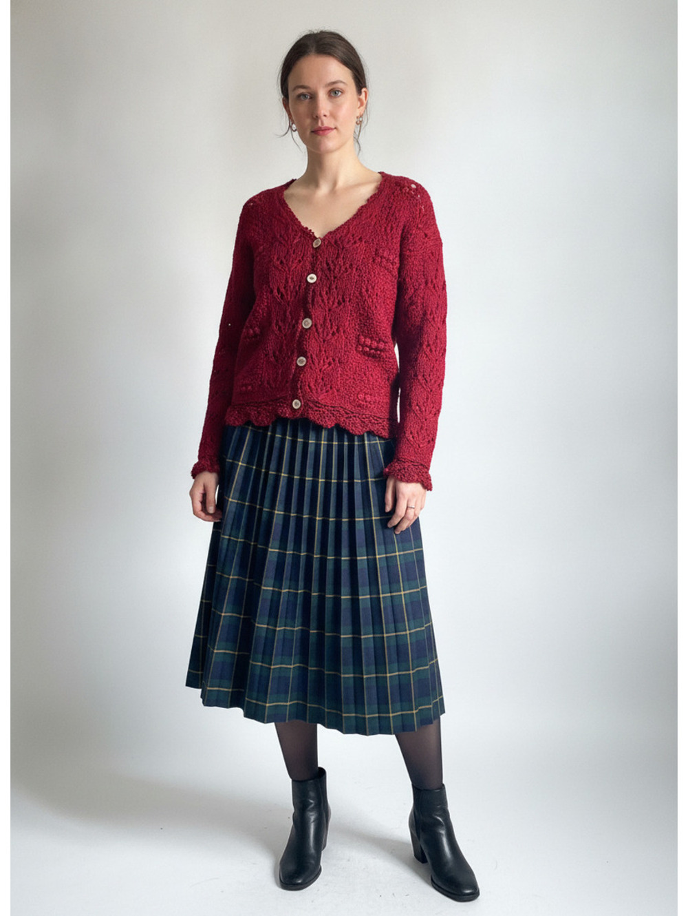 Claire Kennedy Hand-Knitted Red Cardigan Sweater from Connemara Collection